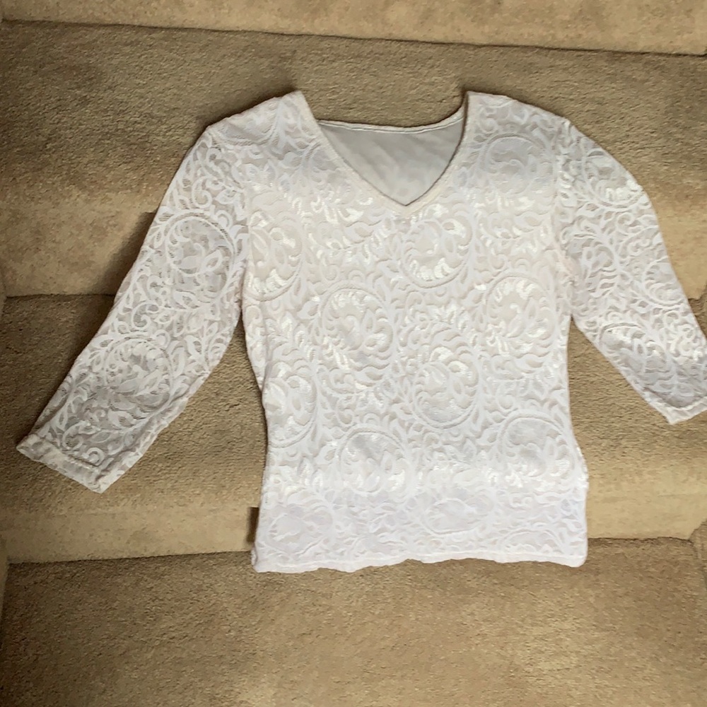 White Lacy V-Neck Blouse by Cheryl Creations